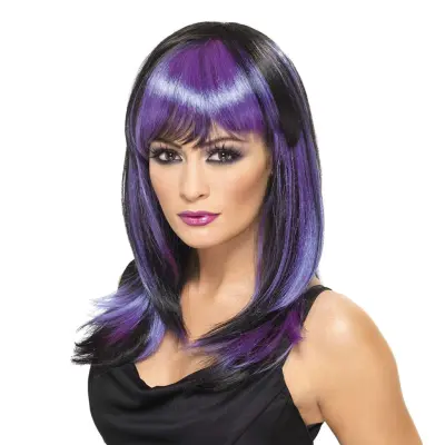 Häxa Glamour Svart/Lila Peruk - One size