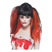 Halloween Svart/Röd Peruk - One size