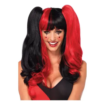 Harlequin Deluxe Peruk med Avtagbara Tofsar - One size