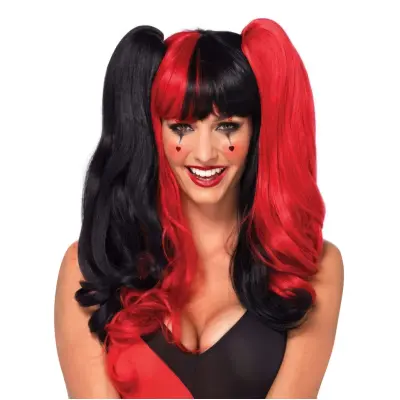 Harlequin Svart/Röd Deluxe Peruk - One size