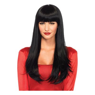 Lång Svart Deluxe Peruk med Hellugg - One size