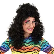 Lång Svart Lockig Peruk - One size