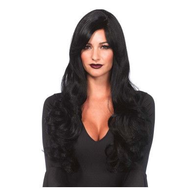 Lång Vågig Svart Peruk - One size