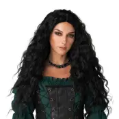 Renässans Dam Lång Svart Peruk - One size
