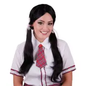 Skolflicka Svart Peruk - One size