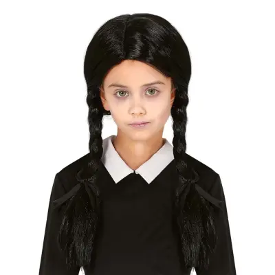 Spökflicka Barnperuk Svart med Flätor - One size