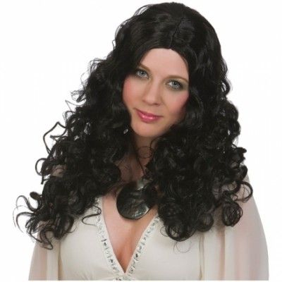Svart extra lockig Peruk
