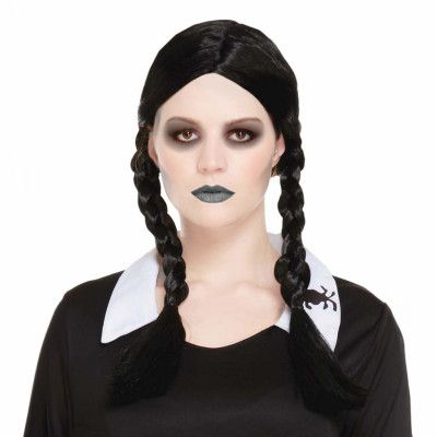 Svart Peruk med Flätor - One size