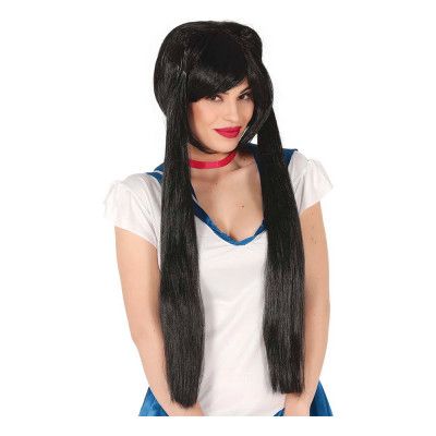 Svart Peruk med Två Långa Tofsar - One size