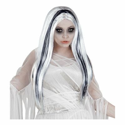 Svart/Vit Lång Spöke Peruk - One size