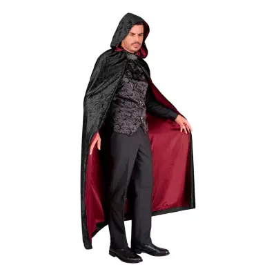 Cape med Huva Sammet Svart/Röd