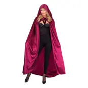 Cape med Huva Sammet Vinröd