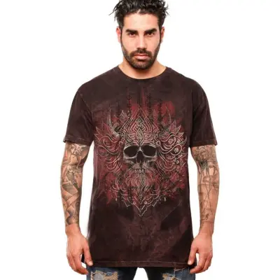 Outer Vision T-shirt - Viking Skull Man's T-Shirt - S 3XL - för Herr - mörkröd